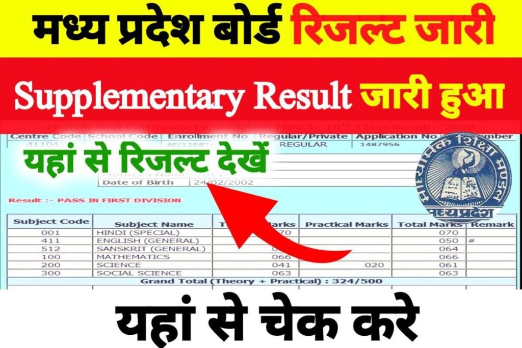 MP Board Supplementary 10th 12th Result 2023 Download Karo