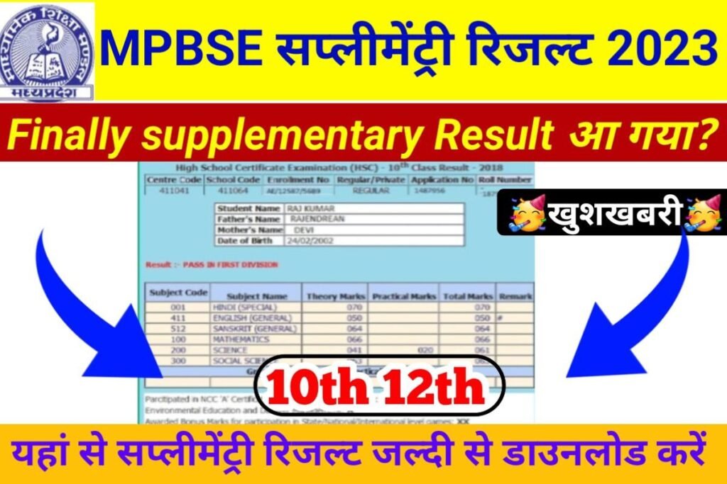 MPBSE Board 10th 12th Supplementary Result 2023 Check Karo
