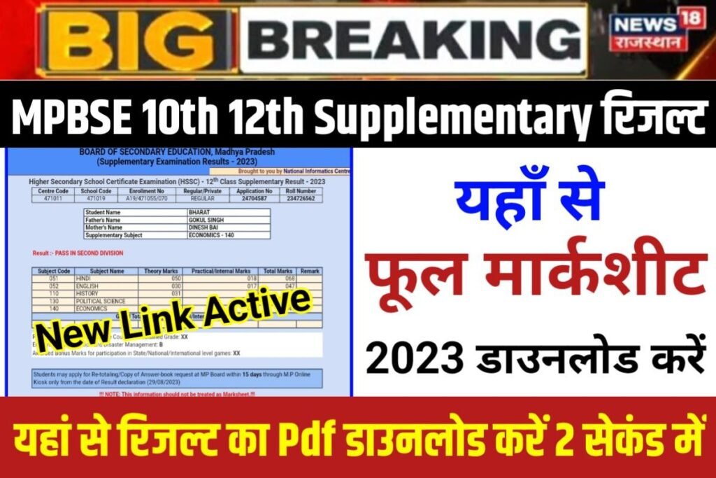 MP Board 10th 12th Supplementary Result Download