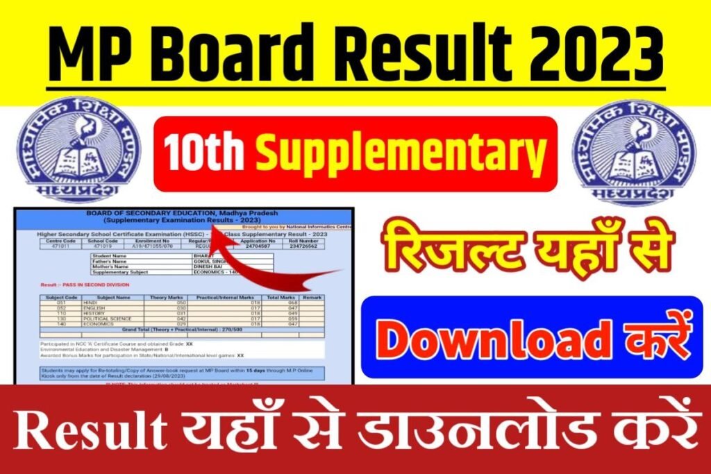 Madhya Pradesh Board Matric Supplementary Result 2023